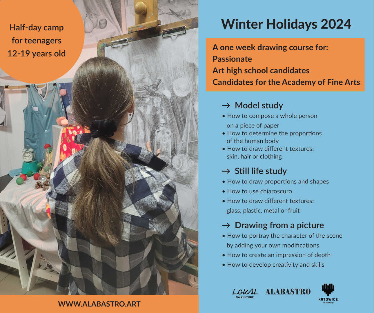 A participant learn how to draw at the 2024 winter holidays.